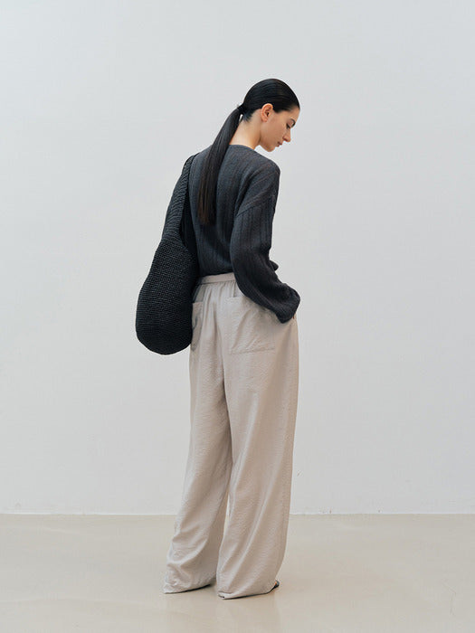 [moia] folded shirring pants (pale khaki)