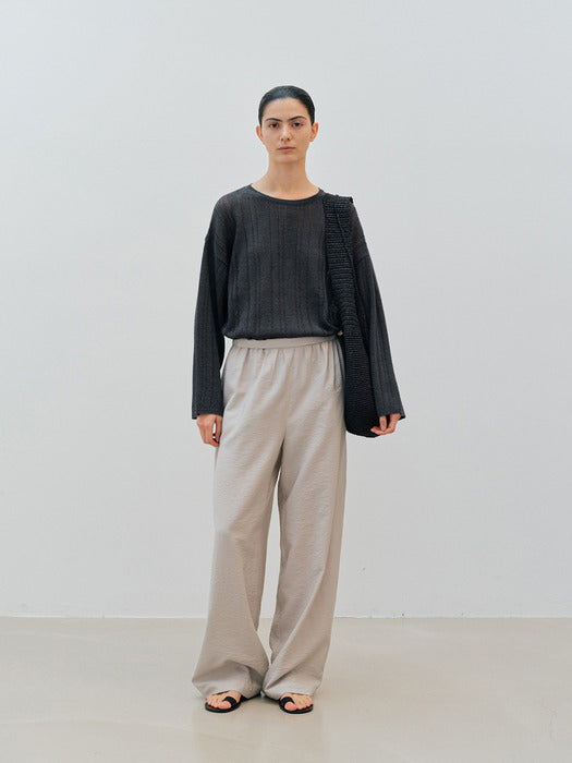 [moia] folded shirring pants (pale khaki)