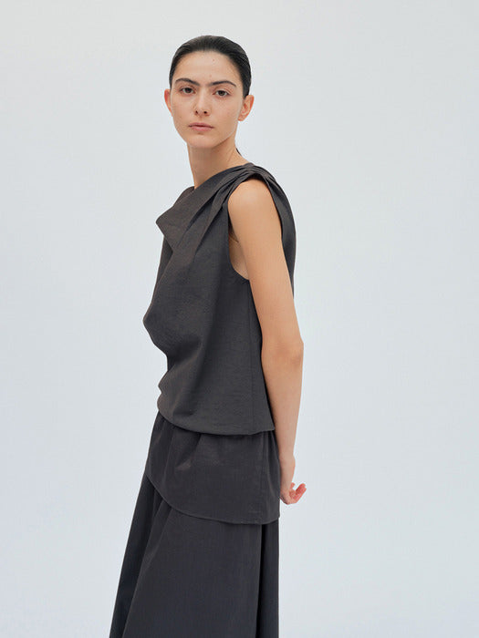 [moia] draped blouse (charcoal)