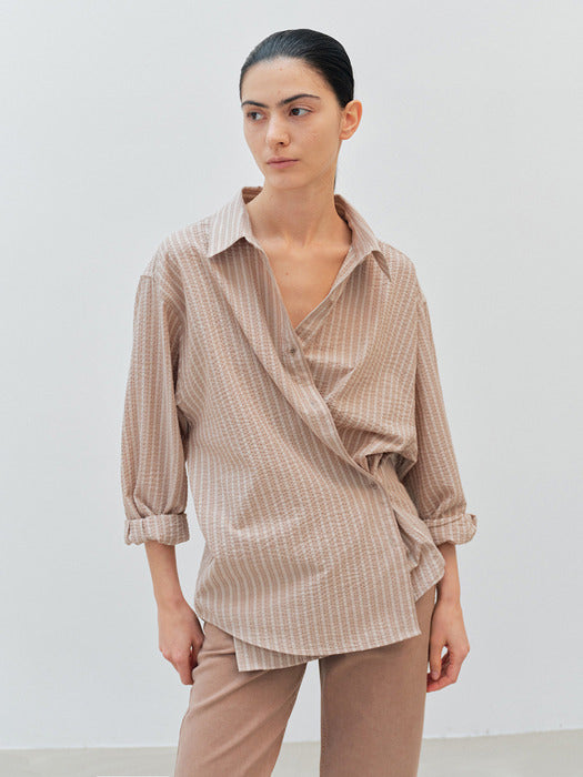 [moia] stripe shirt (mocha beige)