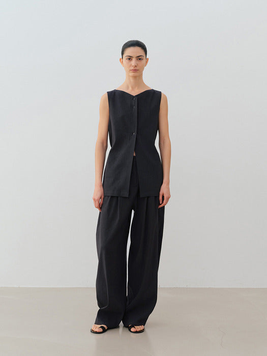 [moia] viscose linen vest (navy)