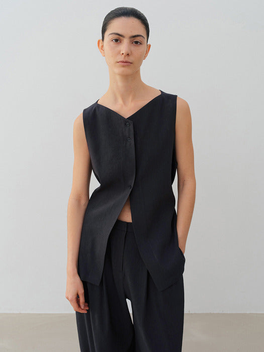 [moia] viscose linen vest (navy)
