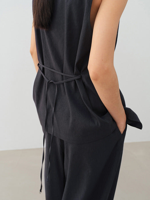 [moia] viscose linen vest (navy)