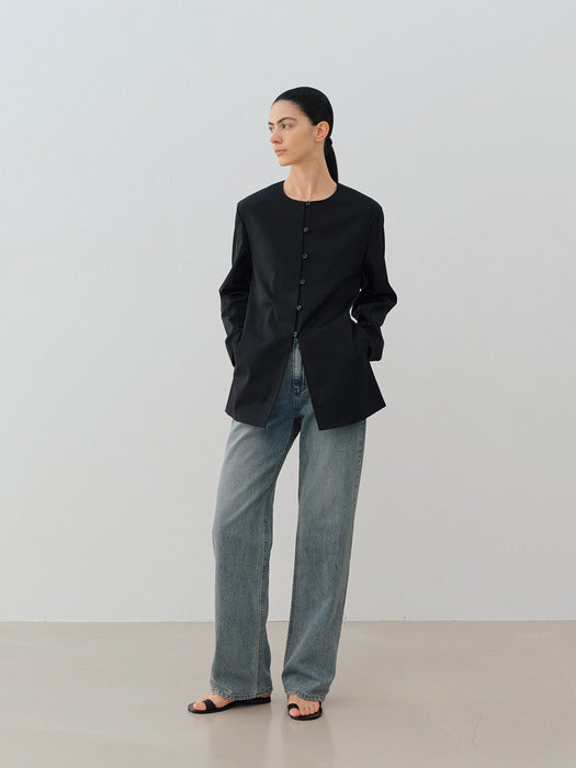 [moia] round button jacket (black)