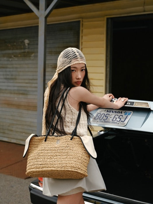 [vunque] [Sole] Boater Weaving Shopper M (Boater Woven Shopper Medium) Beige