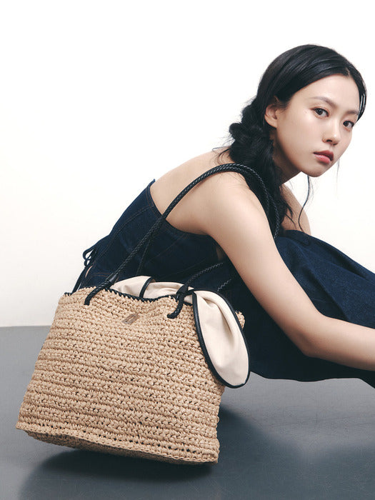 [vunque] [Sole] Boater Weaving Shopper M (Boater Woven Shopper Medium) Beige