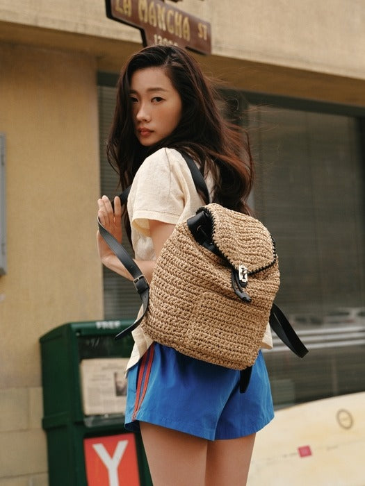 [vunque] Exclusive Boater Weaving Backpack M (Medium) in Beige