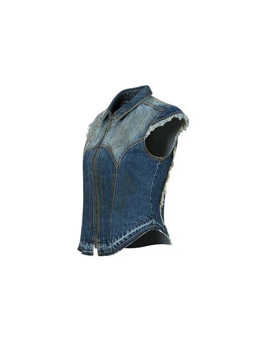 [andersson bell] DUSTY DENIM RIVETED CAP SLEEVE VEST atb1300w(BLUE)