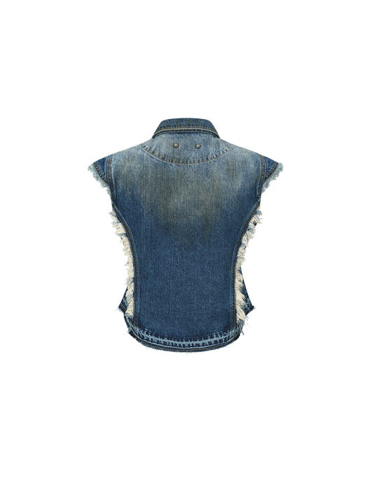 [andersson bell] DUSTY DENIM RIVETED CAP SLEEVE VEST atb1300w(BLUE)
