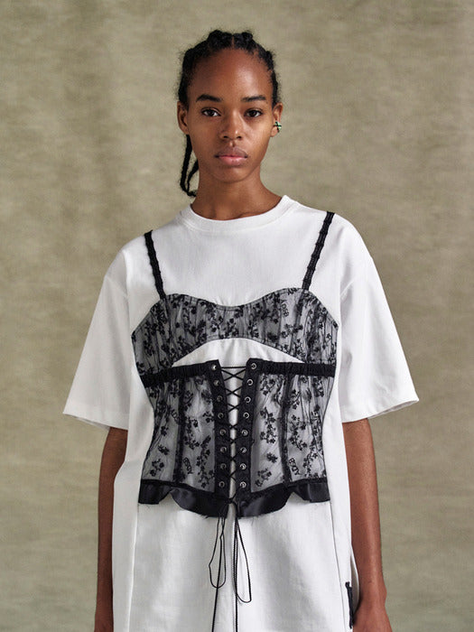 [andersson bell] LACE CORSET OVERSIZED T-SHIRT atb1268w(WHITE)