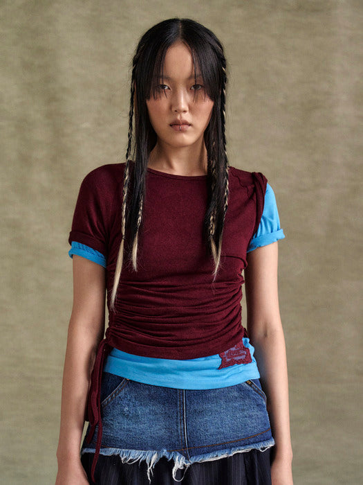 [andersson bell] CINDY STRING LAYRED T-SHIRT atb1265w(BURGUNDY)