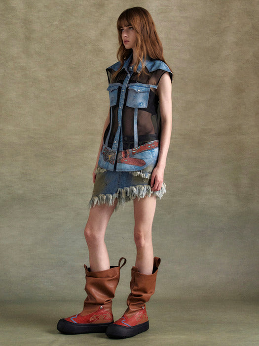 [andersson bell] DUSTY DENIM RIVETED SKIRT apa820w(Dusty Blue)