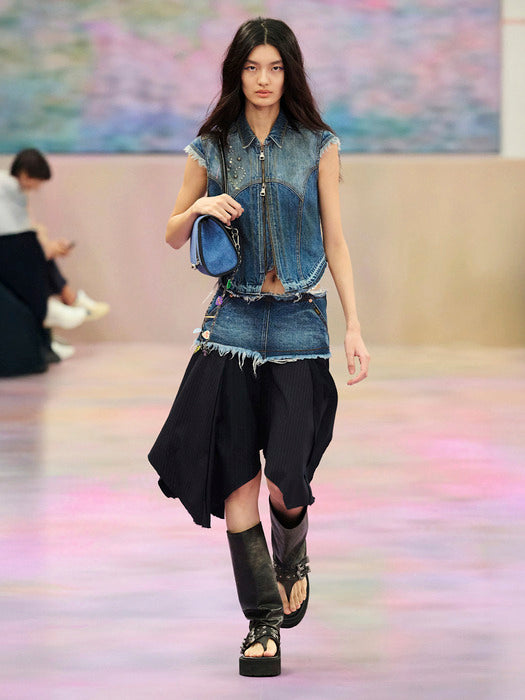 [andersson bell] DENIM COMBINATION FAIRY SKIRT apa800w(NAVY)