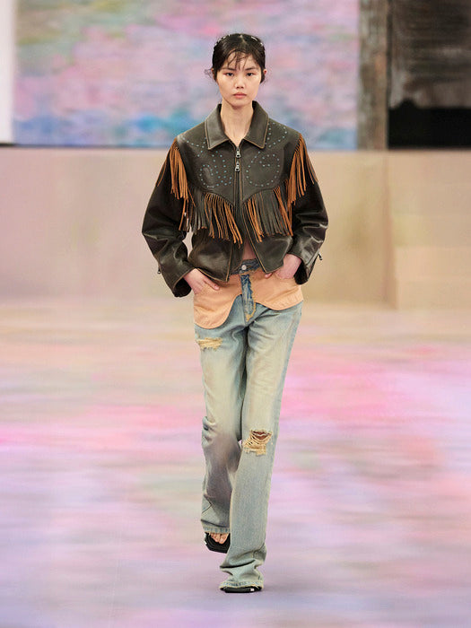 [andersson bell] DECONSTRUCTED DIRTY WASH BOOTCUT JEANS apa797w(WASHED BLUE)