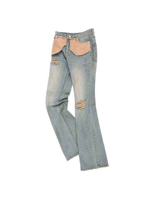 [andersson bell] DECONSTRUCTED DIRTY WASH BOOTCUT JEANS apa797w(WASHED BLUE)