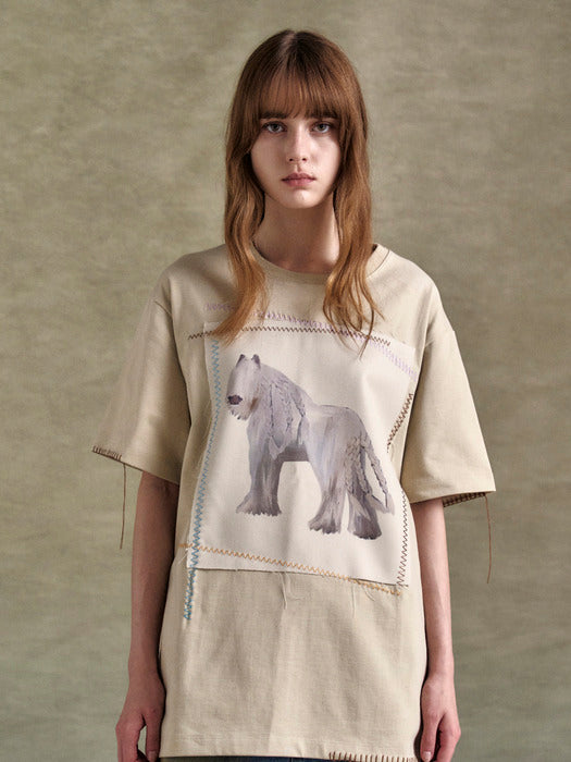[andersson bell] (ESSENTIAL) HORSE PATCH OVERSIZED T-SHIRT atb1322w(BEIGE)