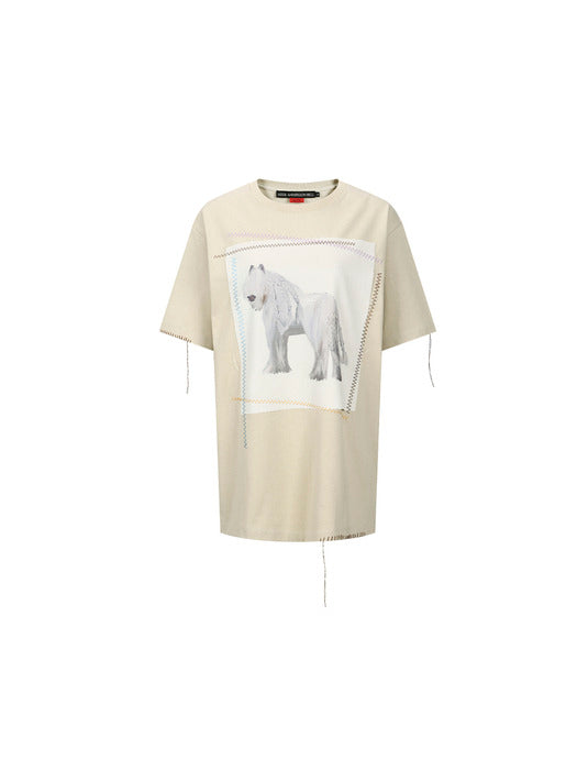 [andersson bell] (ESSENTIAL) HORSE PATCH OVERSIZED T-SHIRT atb1322w(BEIGE)