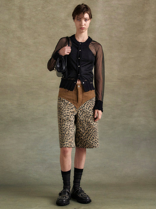 [andersson bell] OXFORD COMBO LEOPARD SHORTS apa821w(SAND)