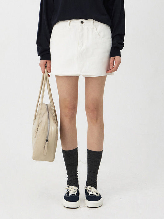 Grove 25Ps Rake Denim Skirt Pants [WHITE]