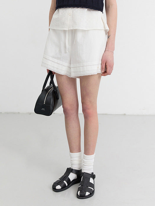 [dunst] LACED BANDING SHORTS IVORY_UDPA5B233IV