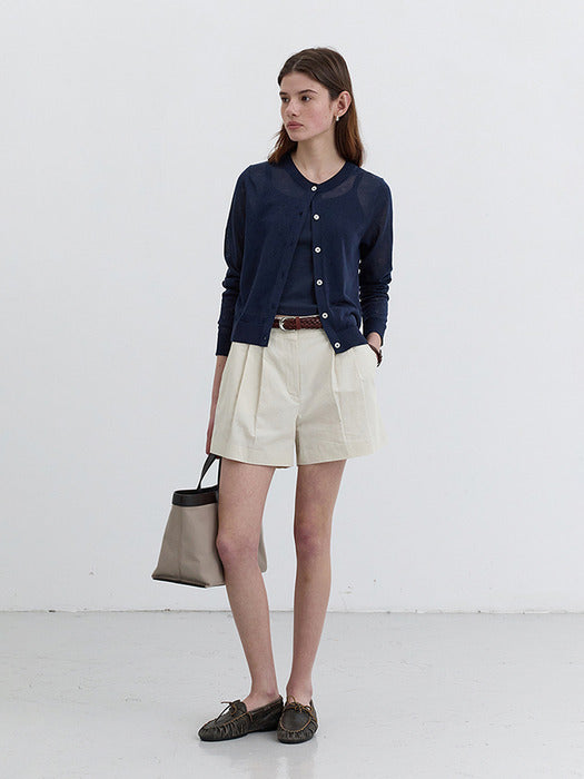 Dunst Double Pleated Cotton-Linen Shorts Cream