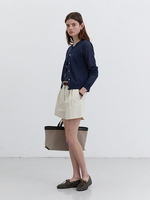 [dunst] DOUBLE PLEATED COTTON-LINEN SHORTS CREAM_UDPA5B231CR