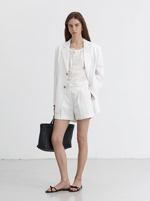 [dunst] DOUBLE PLEATED COTTON-LINEN SHORTS WHITE_UDPA5B231WT