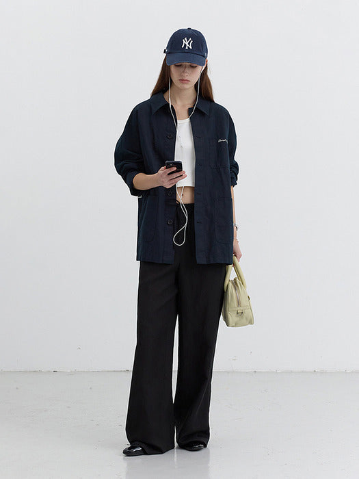 Dunst Linen Banding Pants Black