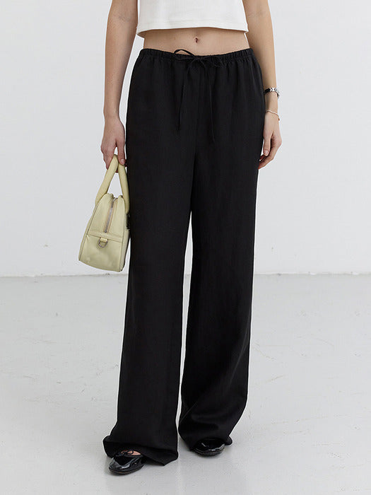 Dunst Linen Banding Pants Black