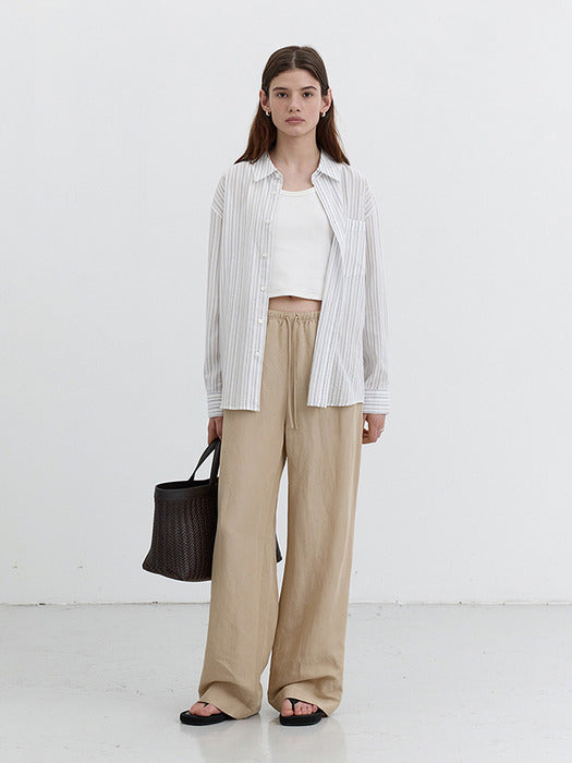 [dunst] LINEN BANDING PANTS LIGHT BEIGE_UDPA5B221I1