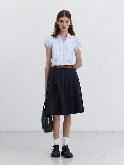 [dunst] MIDI PLEATS SKIRT FRENCH NAVY_UDSK5B229N2