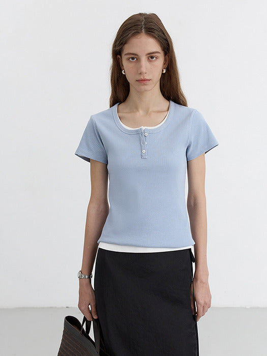 Dunst Classic Scoop Neck Top Soft Blue