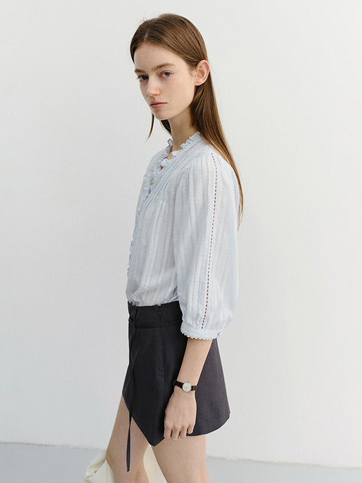 Dunst Jane Frill Blouse Soft Blue