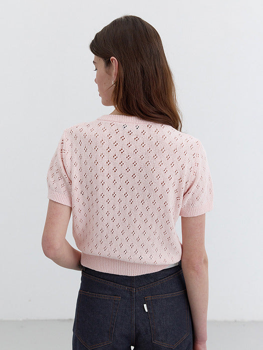 Dunst Crochet Crewneck Cardigan Soft Pink