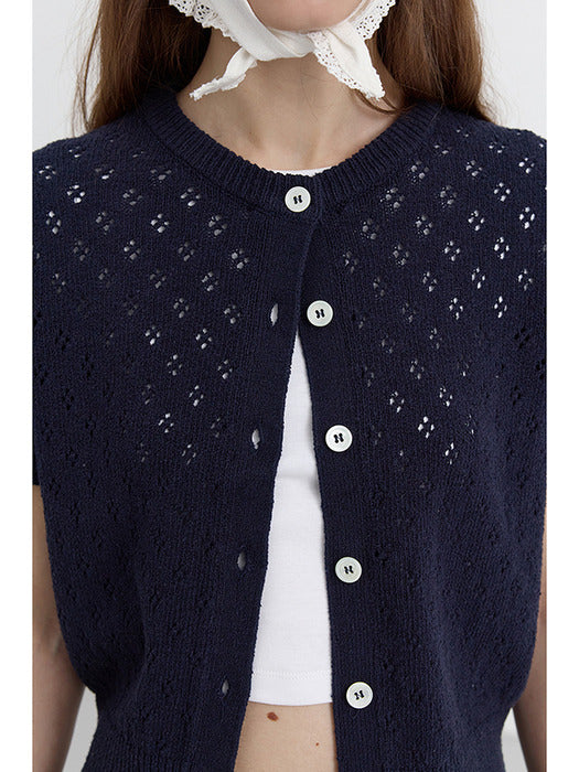 [dunst] CROCHET CREWNECK CARDIGAN NAVY_UDSW5B222N2
