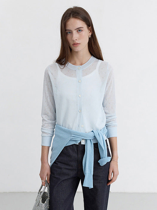 Dunst Crewneck Sheer Cardigan Soft Blue