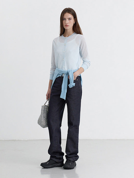 Dunst Crewneck Sheer Cardigan Soft Blue
