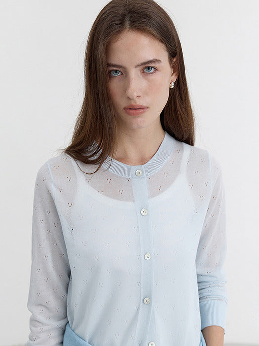 Dunst Crewneck Sheer Cardigan Soft Blue