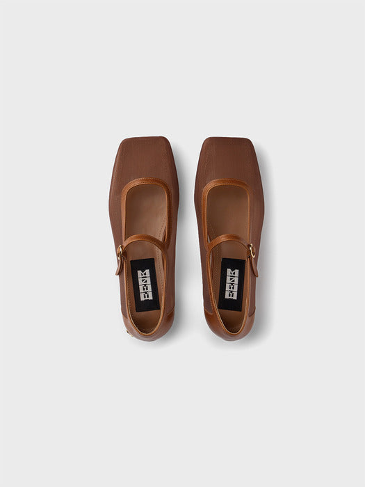 Eenk Mesh Mary-Jane Flats - Brown