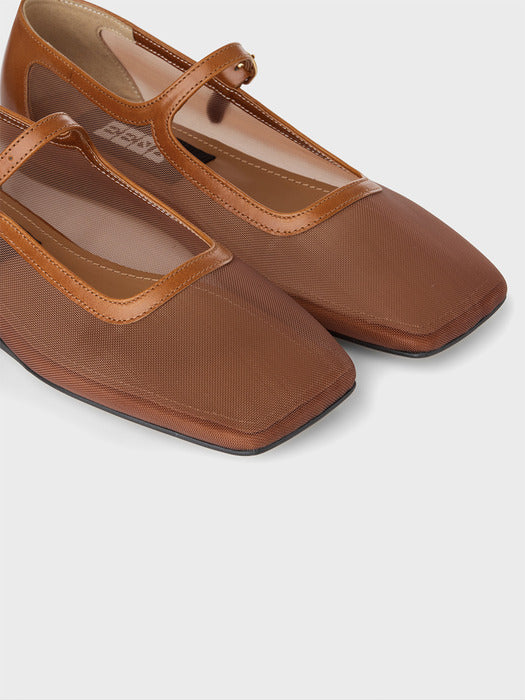 Eenk Mesh Mary-Jane Flats - Brown