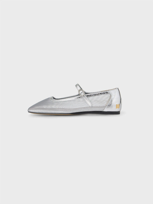 [EENK] Mesh Mary-Jane Flats - Silver