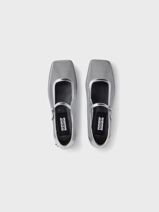 [EENK] Mesh Mary-Jane Flats - Silver