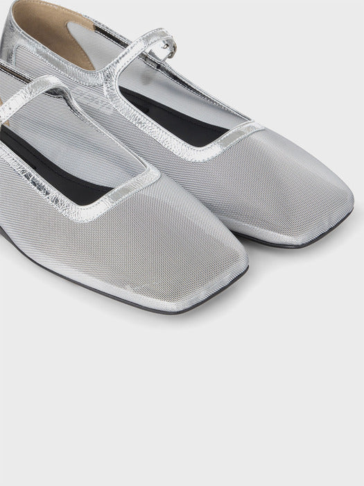 [EENK] Mesh Mary-Jane Flats - Silver