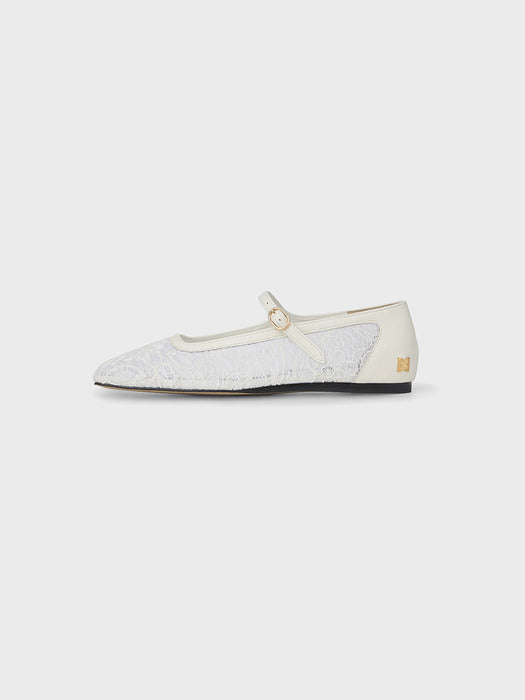 [EENK] Mesh Mary-Jane Flats - Ivory