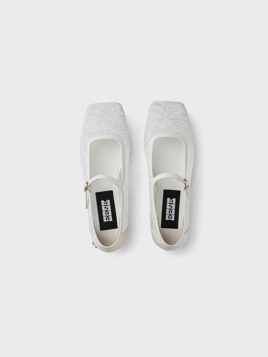 [EENK] Mesh Mary-Jane Flats - Ivory