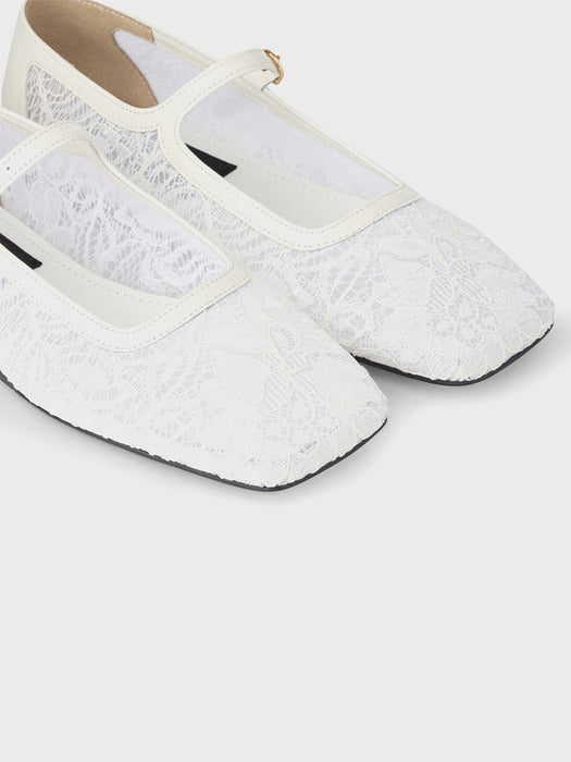 [EENK] Mesh Mary-Jane Flats - Ivory