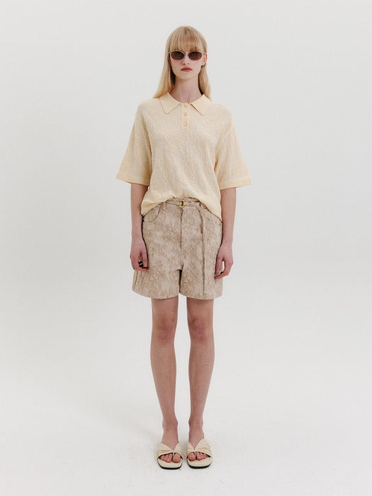 Eenk Jacquard Polo Knit Top - Cream
