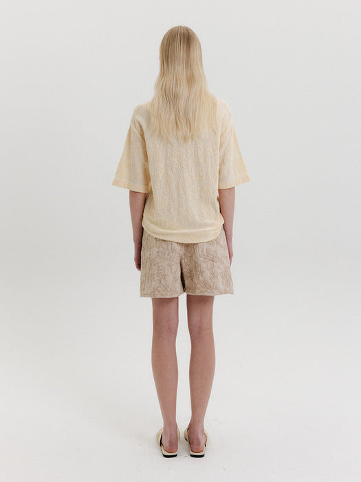 Eenk Jacquard Polo Knit Top - Cream
