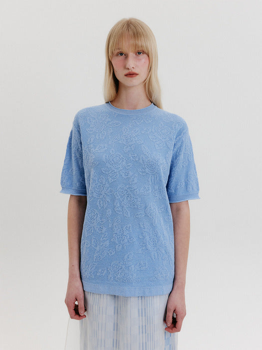 Eenk Jacquard Knit Top - Sky Blue