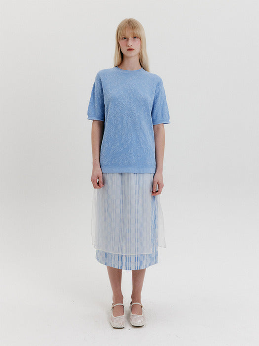 Eenk Jacquard Knit Top - Sky Blue